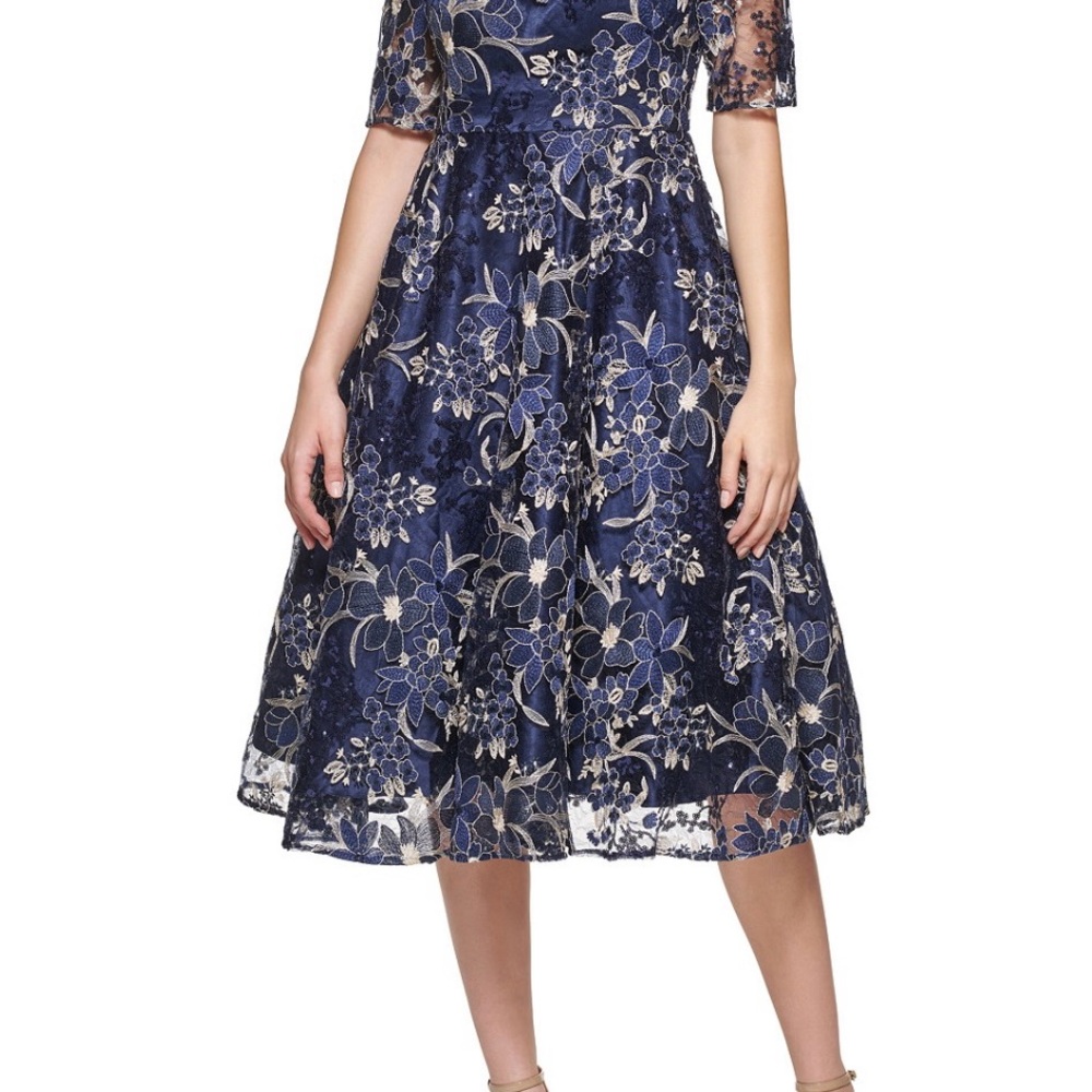 Eliza J Blue and White A-line Midi Dress